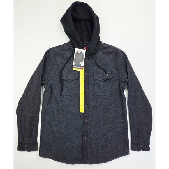 Quicksilver Size Small Men Black Cotton Hooded Flannel Button Up Pocket Logo NWT - Picture 1 of 10